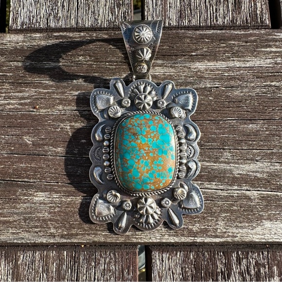 Dean Sandoval repousse silver and turquoise statement pendant - Picture 8 of 8